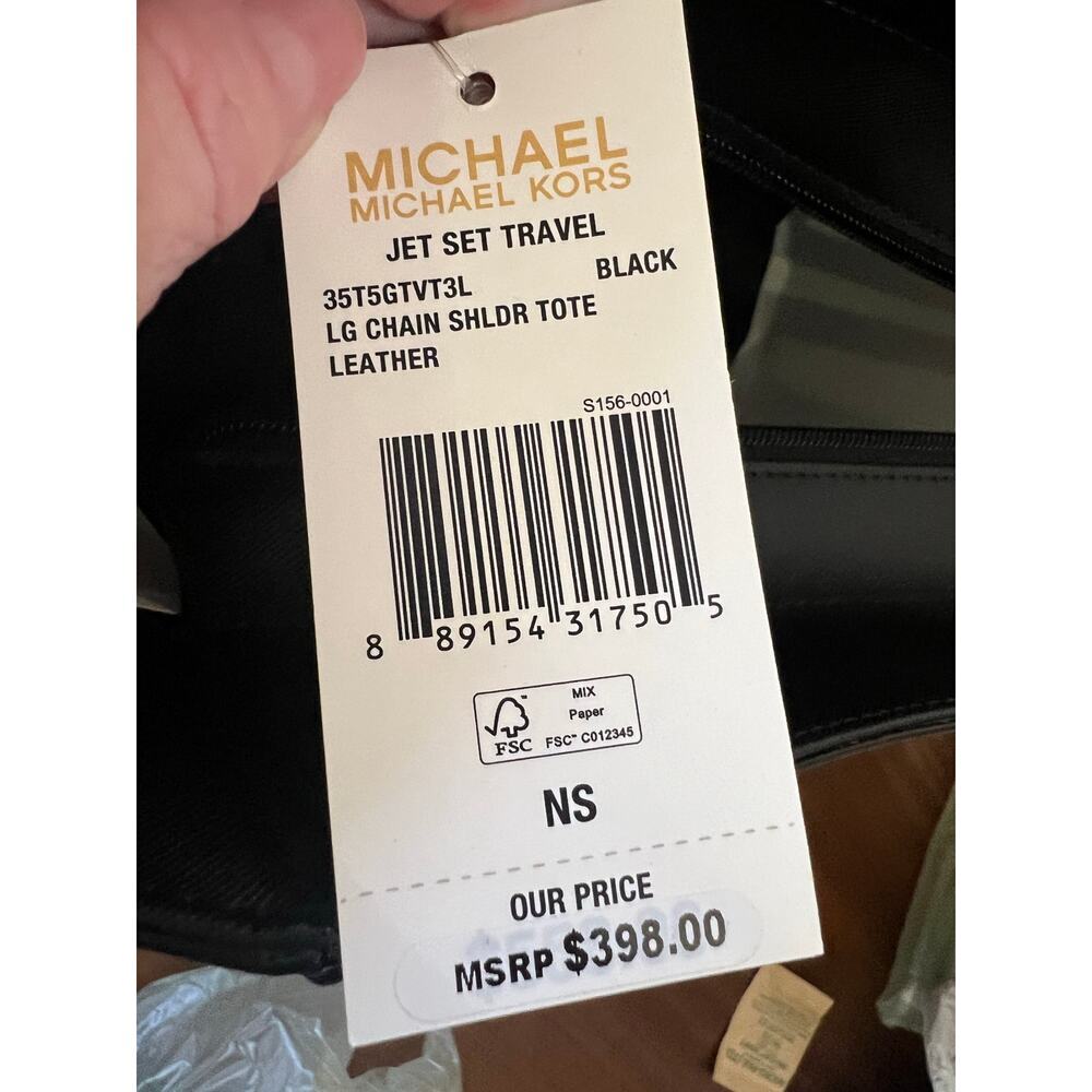 Michael Kors Jet Set Travel LG Chain Shoulder Tote Black Leather NWT - Picture 10 of 12